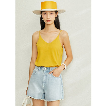 Minimalism Spring Summer Knitted Soft Solid Vest tops Women Causal Vneck sleeveless Camisole Top Women