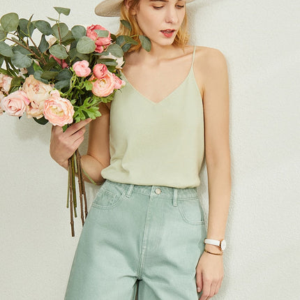 Minimalism Spring Summer Knitted Soft Solid Vest tops Women Causal Vneck sleeveless Camisole Top Women