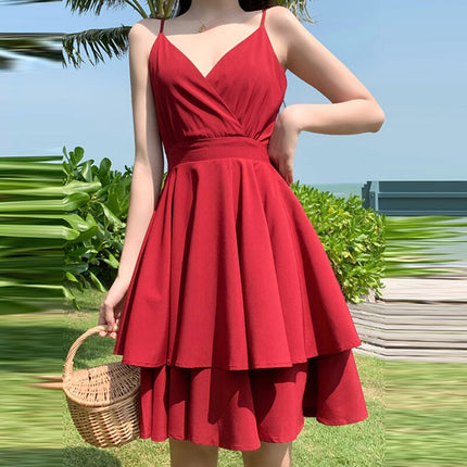 Summer Ruffles Sexy Dress Women Red Spaghetti Strap V Neck Backless Dresses Mini Zipper Club Party Female Dress Vestidos
