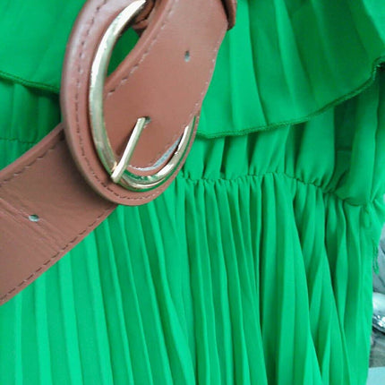Ladies sexy off shoulder party vestido sashes Dresses Women fashion slash neck ruffles green pleated sling Dress
