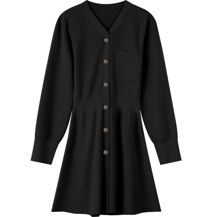 Solid Pure High Waist Casual Knit Women Mini Dress,Spring ELF Vintage Chic Button Korean Female Party Dresses