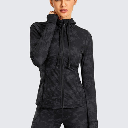 Hooded Workout Track Running Jacket For Women Full Zip Hoodie Jacket Sportswear with Zip Pockets