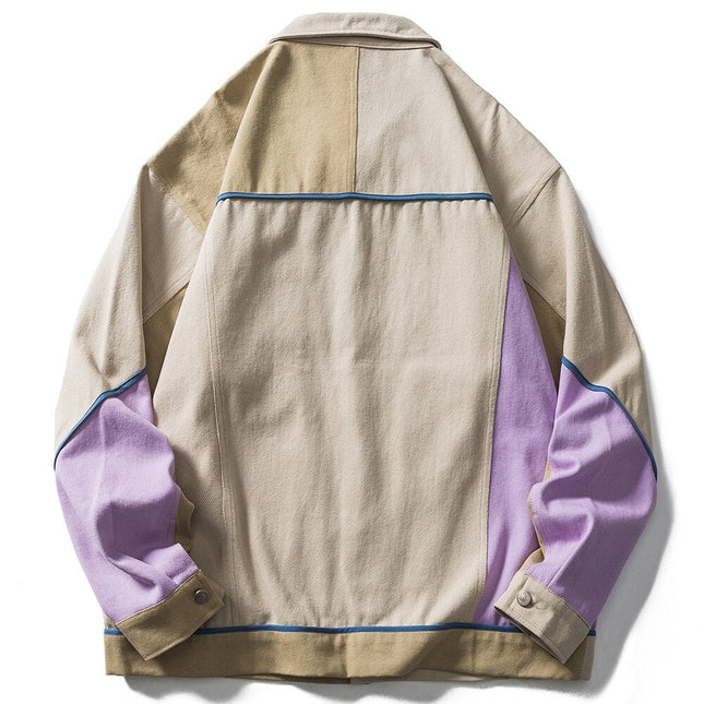 Jacket Men Color Block Patchwork Coats Autumn Couple Baggy Harajuku Vintage College Style Bomber Jackets Men Streetwear