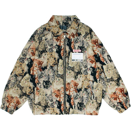 Cat Print Retro Streetwear Jacket