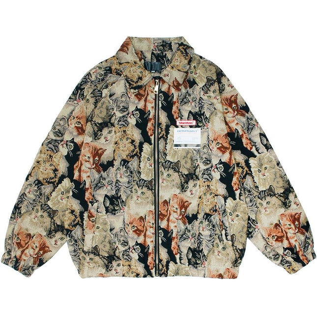 Cat Print Retro Streetwear Jacket
