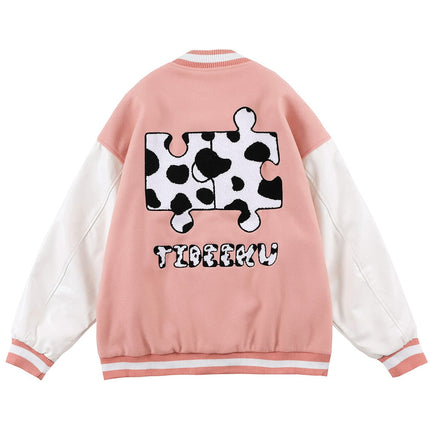 Cow Print Varsity Bomber Jacket