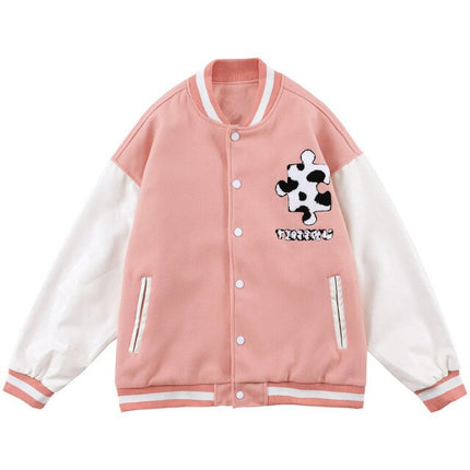 Cow Print Varsity Bomber Jacket