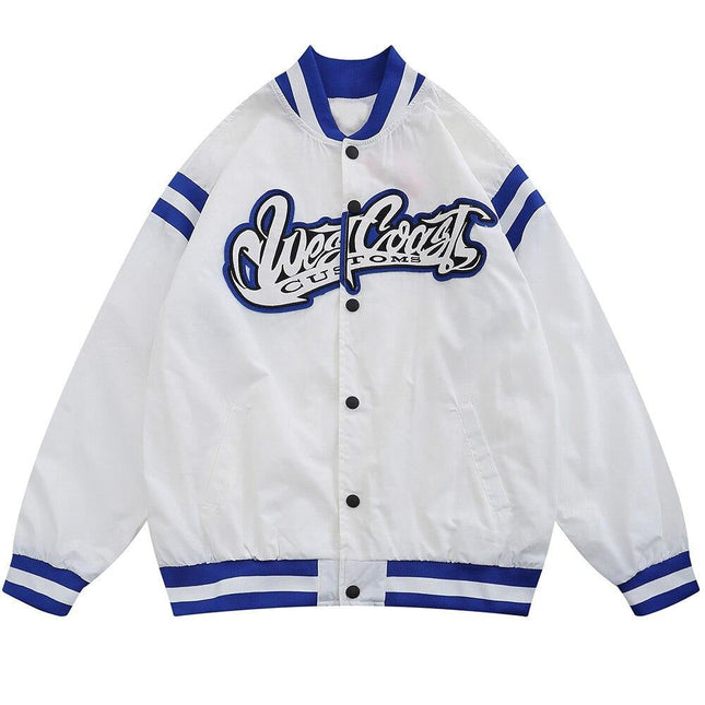 Jacket Men Embroidery Patch Color Block Print Baseball Jacket Coat Men Loose High Street Harajuku Bomber Outwear Autumn