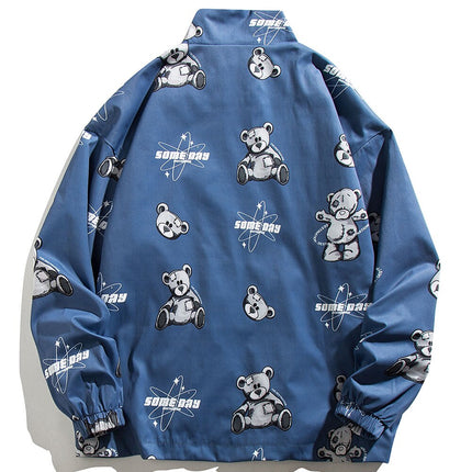 Bear Print Track Windbreaker Jacket
