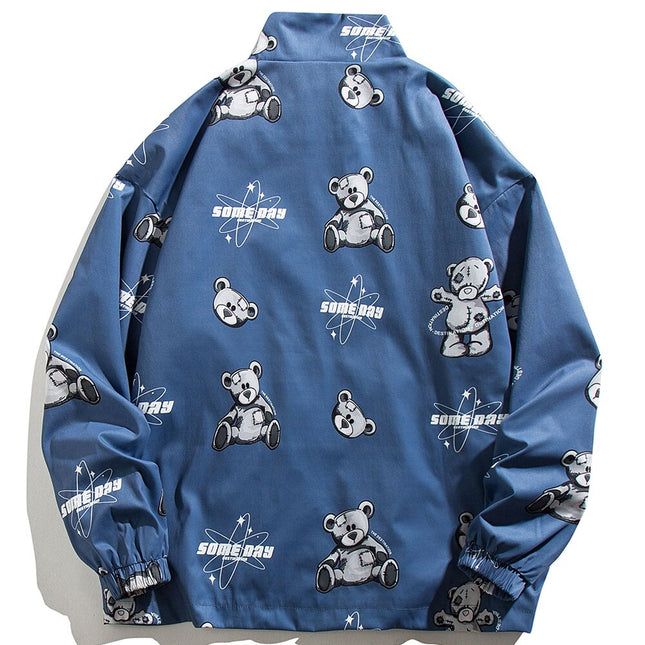 Bear Print Track Windbreaker Jacket
