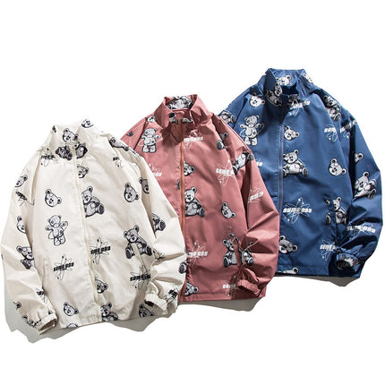 Bear Print Track Windbreaker Jacket