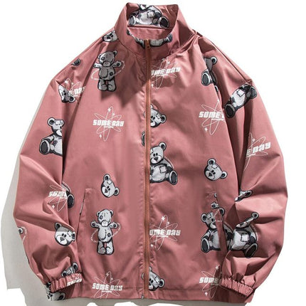 Bear Print Track Windbreaker Jacket