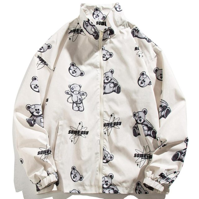 Bear Print Track Windbreaker Jacket