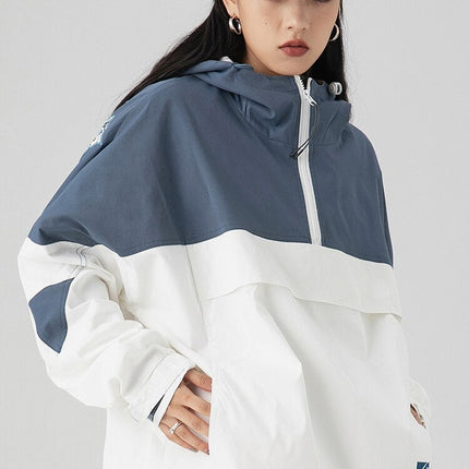 Jacket Men Letter Patch Color Block Zipper Hooded Windbreaker Men Casual Loose Harajuku High Street Outwear Coat Autumn