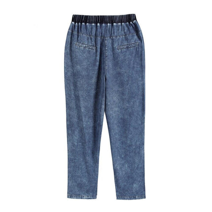 Women's Plus Size Casual Jeans High Flexibility Cotton Woven Thin Denim Trousers Softener Jeans with Elastic Waist