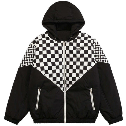 Plaid Hooded Puffer Parka