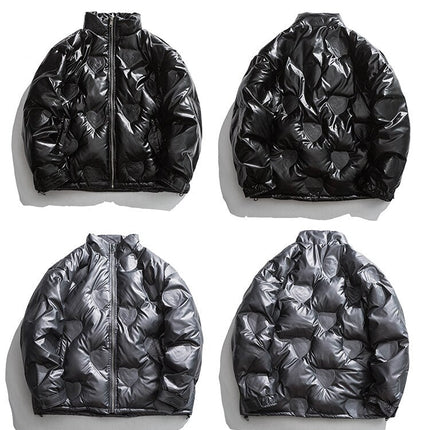 Heart Embossed Padded Parka Jacket