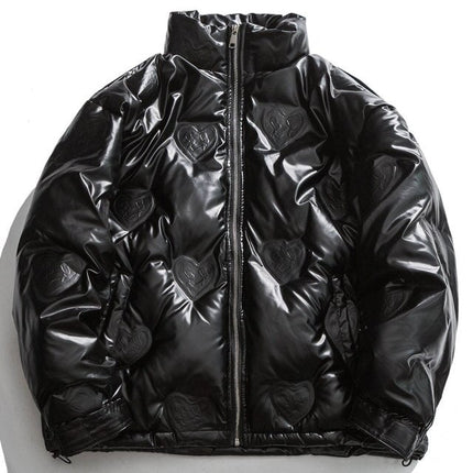 Heart Embossed Padded Parka Jacket