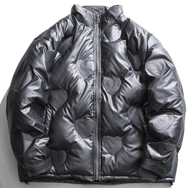 Heart Embossed Padded Parka Jacket
