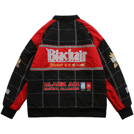 Plaid Embroidered Baseball Jacket
