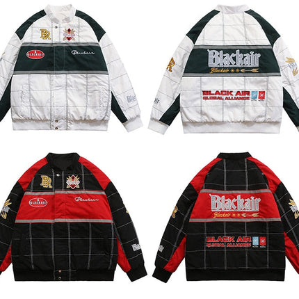 Plaid Embroidered Baseball Jacket