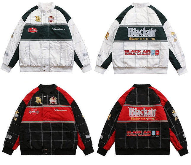 Plaid Embroidered Baseball Jacket