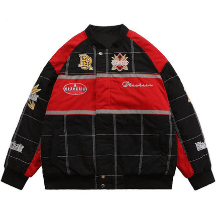 Plaid Embroidered Baseball Jacket