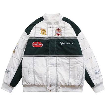 Plaid Embroidered Baseball Jacket