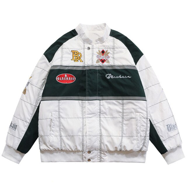 Plaid Embroidered Baseball Jacket