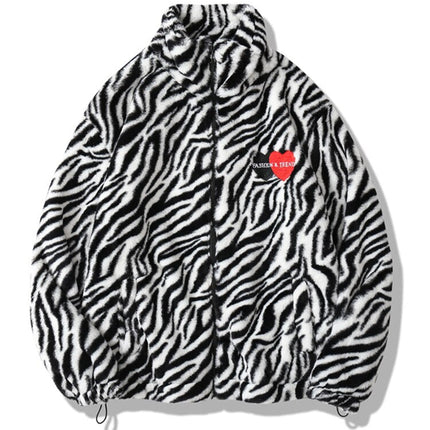Zebra Stripe Fuzzy Winter Jacket