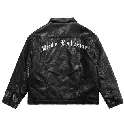Leather Parkas Jackets Men Pockets Thick Black Motorcycle Jacket Vintage High Street Punk Fashion Turn-down Collar Coat