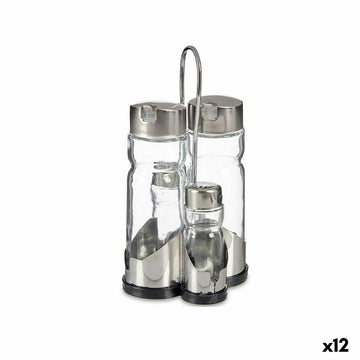 Condiment Set Anna Transparent Silver 10 x 10 x 21 cm (12 Units)