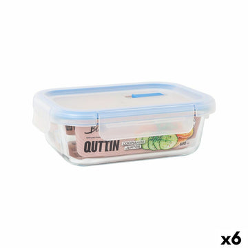 Hermetic Lunch Box Quttin Boho Transparent Rectangular 600 ml (6 Units)