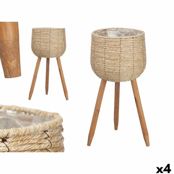 Planter with stand Ibergarden Brown Paper Plastic Natural Fibre 35 x 56 x 35 cm (4 Units)