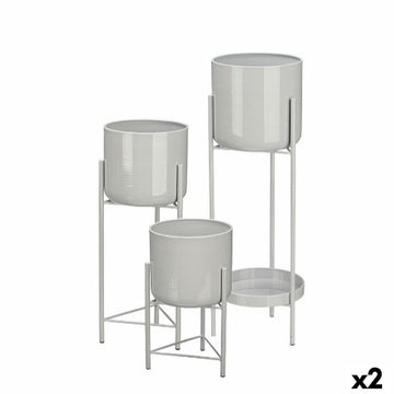 Set of Planters Gift Decor Grey Iron 3 Pieces (2 Units)