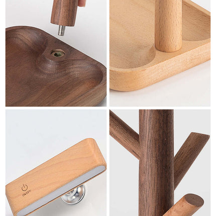 Solid Wood Detachable LED Small Table Lamp with Rack Organizer