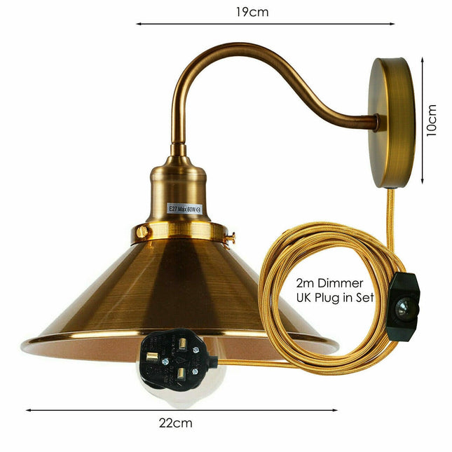 Plug in Wall Lighting 2M Cable Dimmer Switch Light Fittings~5303