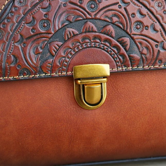 Womens  Vintage Leather Tote Handbag Small Top-Handle Bags